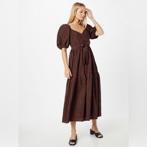 River Island Brown Smocked Gingham Maxi Dress